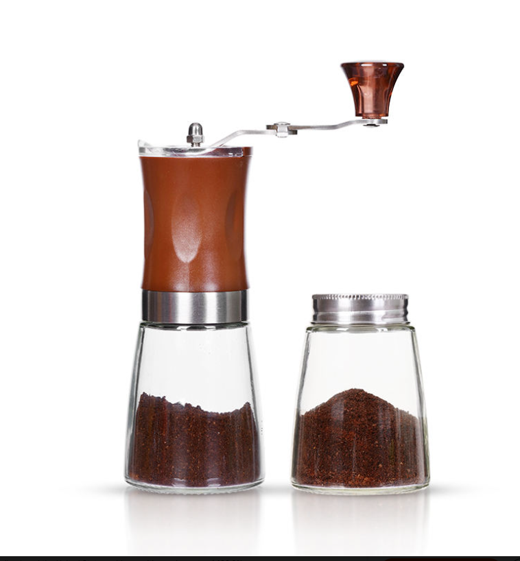 LXG1002 Portable Small Glass Manual Coffee Bean Grinder Mill with Foldable Metal Handle Adjustable for Outdoor